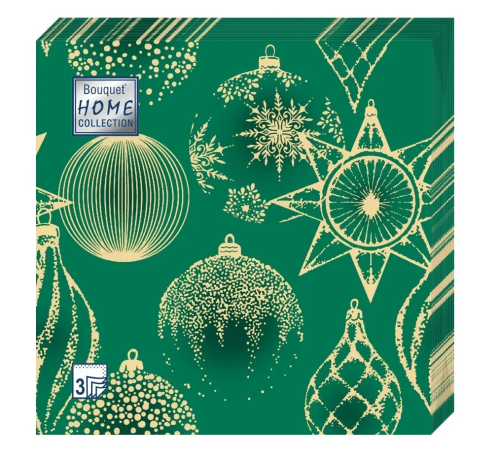 BOUQUET Home сollection салфетки столовые нг золотые украшения на зеленом 3сл. 20шт